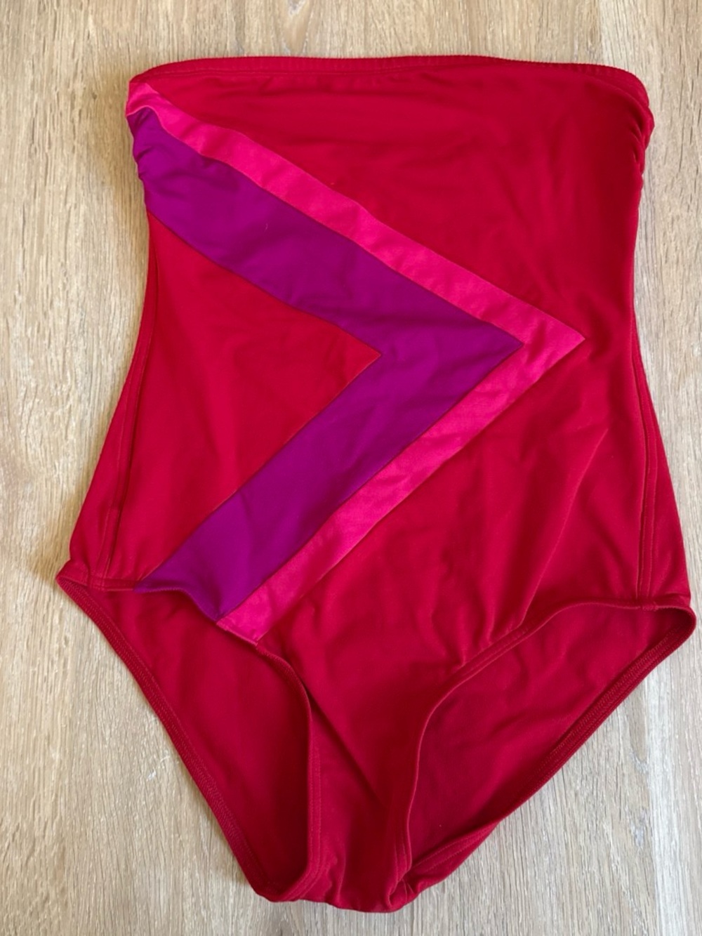Eres Red Strapless One-Piece Swimsuit with Pink & Purple Pattern 8